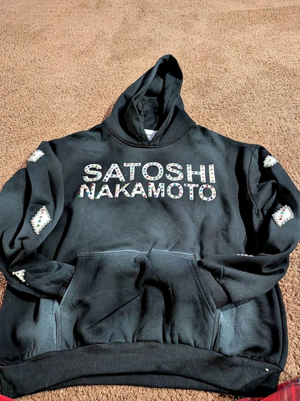 Satoshi Nakamoto Leather Studded Logo Hoodie Embellished Black Hoodie Like New